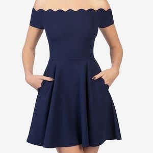 B Darlin Navy Off-The-Shoulder Fit & Flare Dress
